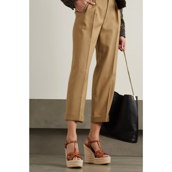 Saint Laurent Tribute Espadrille 85 Brown Ankle Strap Platform Wedge Sandal 40.5 - Picture 3 of 12